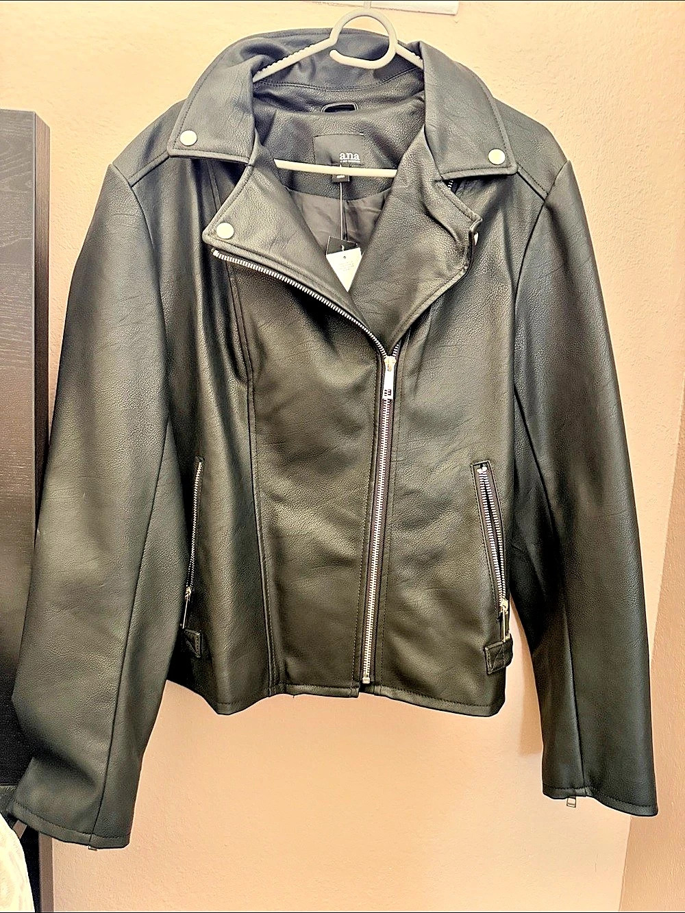 a.n.a Faux Leather Moto Jacket Black Large NWT